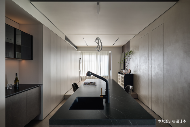 语文老师独居105㎡现代简约家：岛台餐桌、独立猫房、超大办公区-65