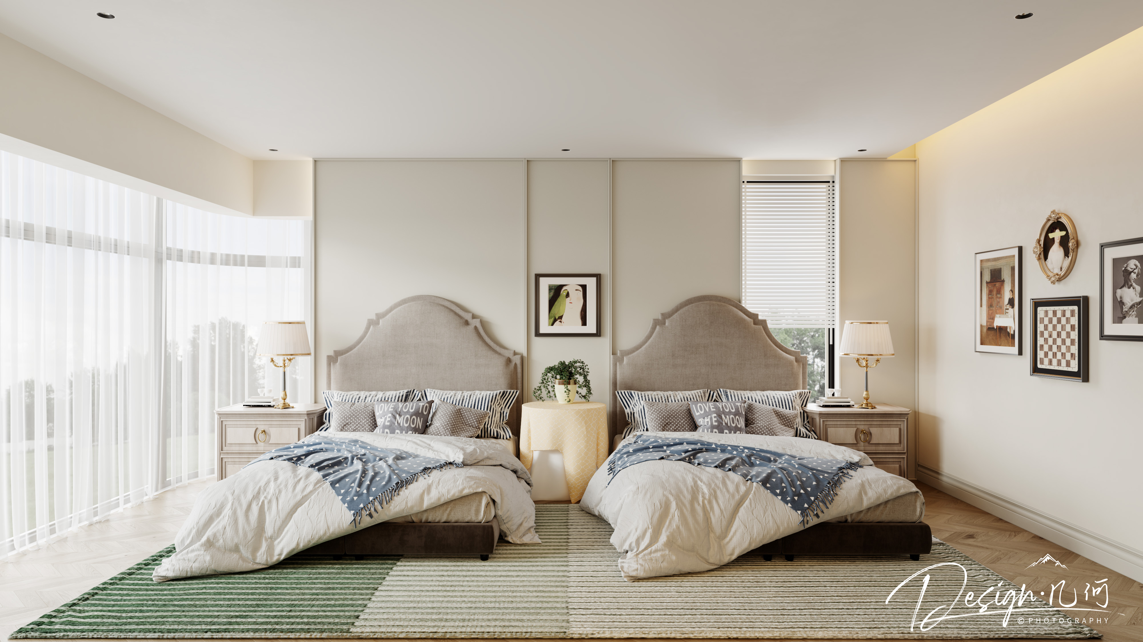 几何空间视觉表现 | 琥珀山庄乡村田园美式客餐厅-7