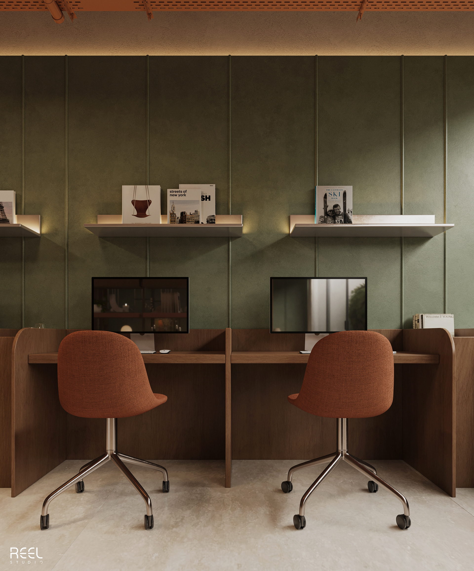 Mid-century Living Room With Workspace-15