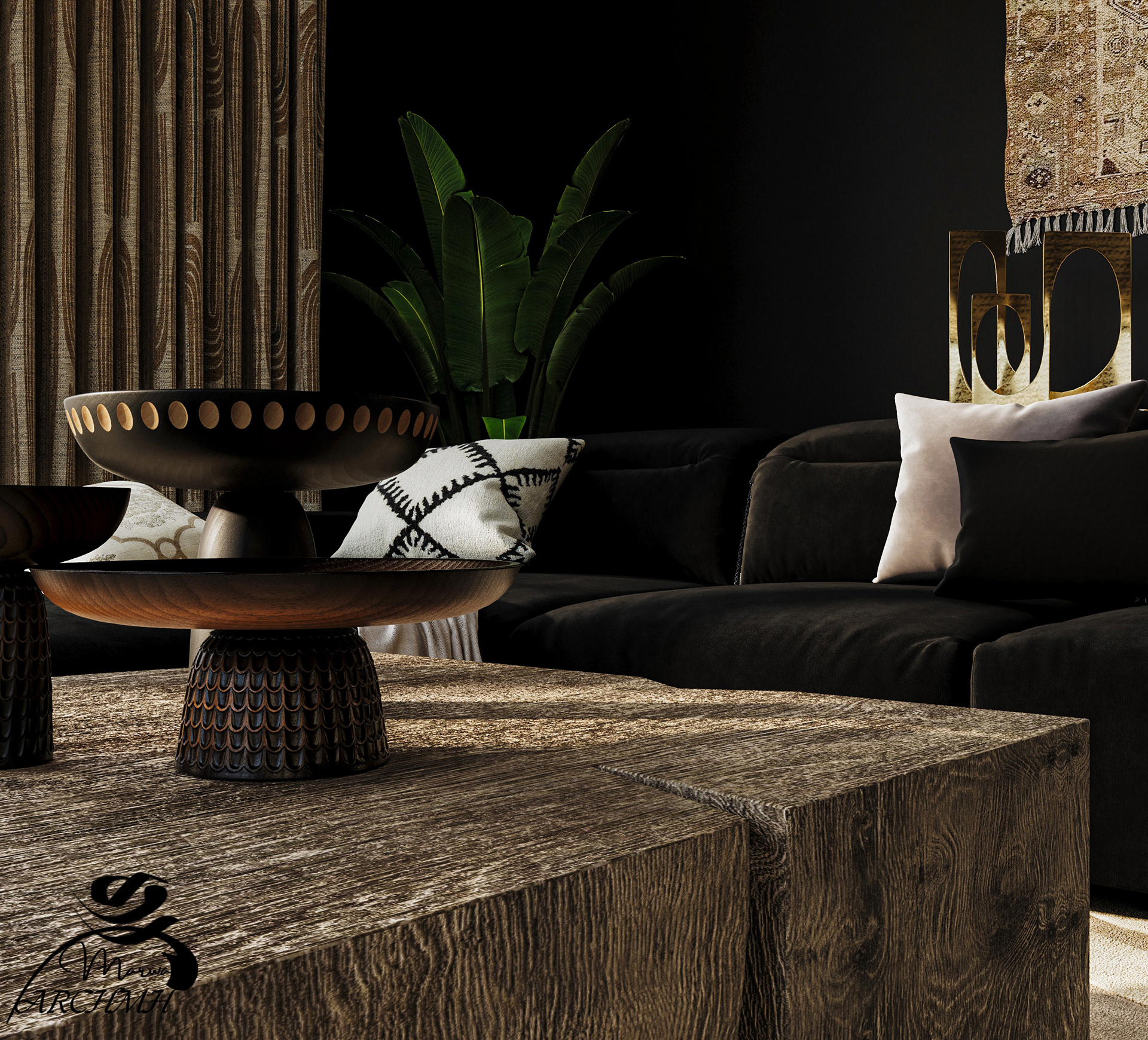 Moody Elegance | Black Interior Scene-2