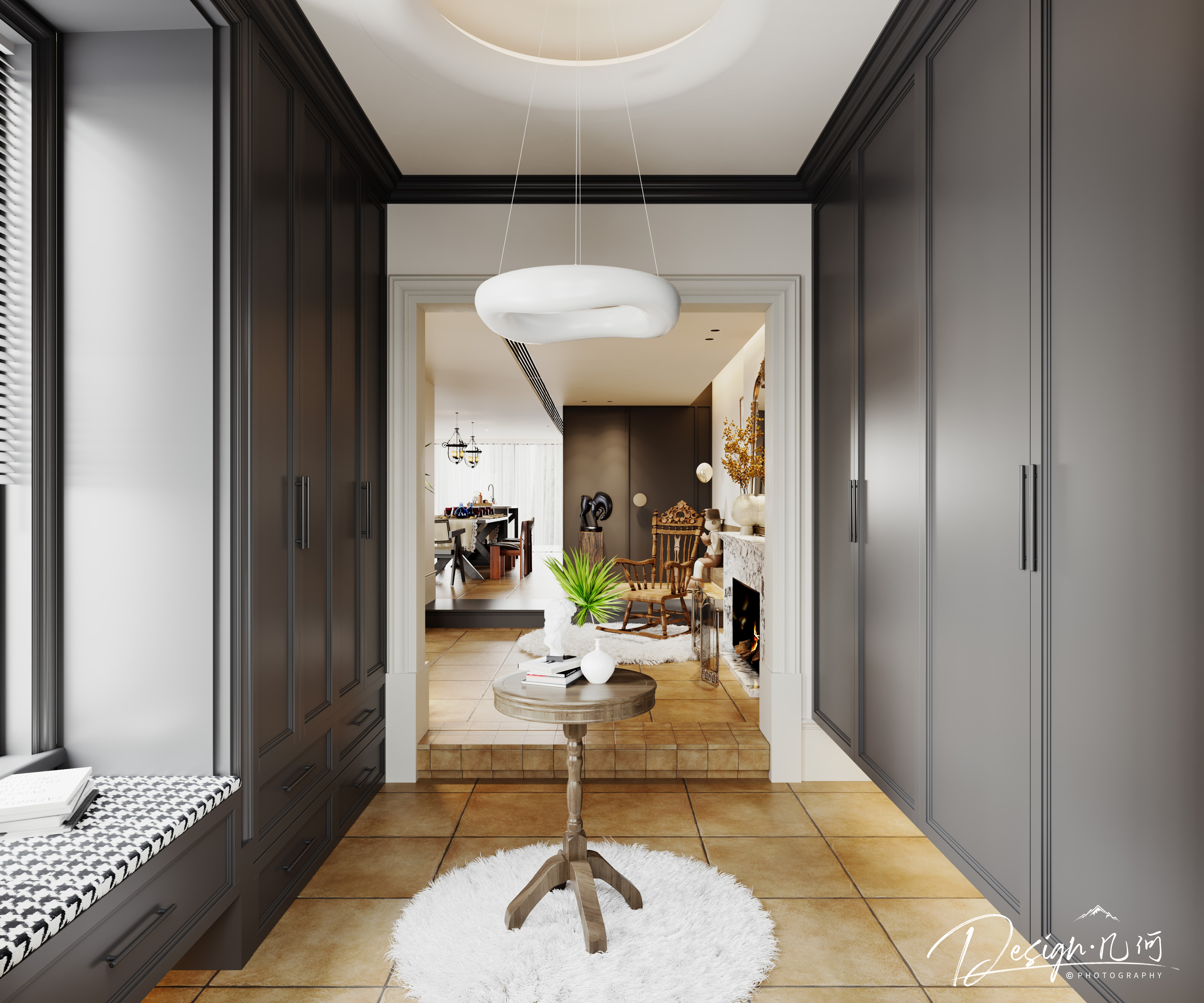 几何空间视觉表现 | 琥珀山庄乡村田园美式客餐厅-17