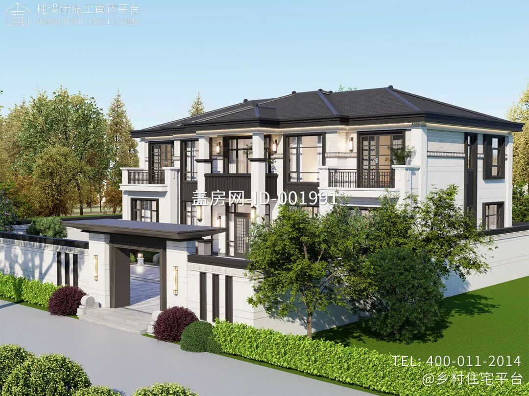 【设计师案例】土建参考造价61万，面宽20m×进深10.7m河北保定二层新中式别墅-34