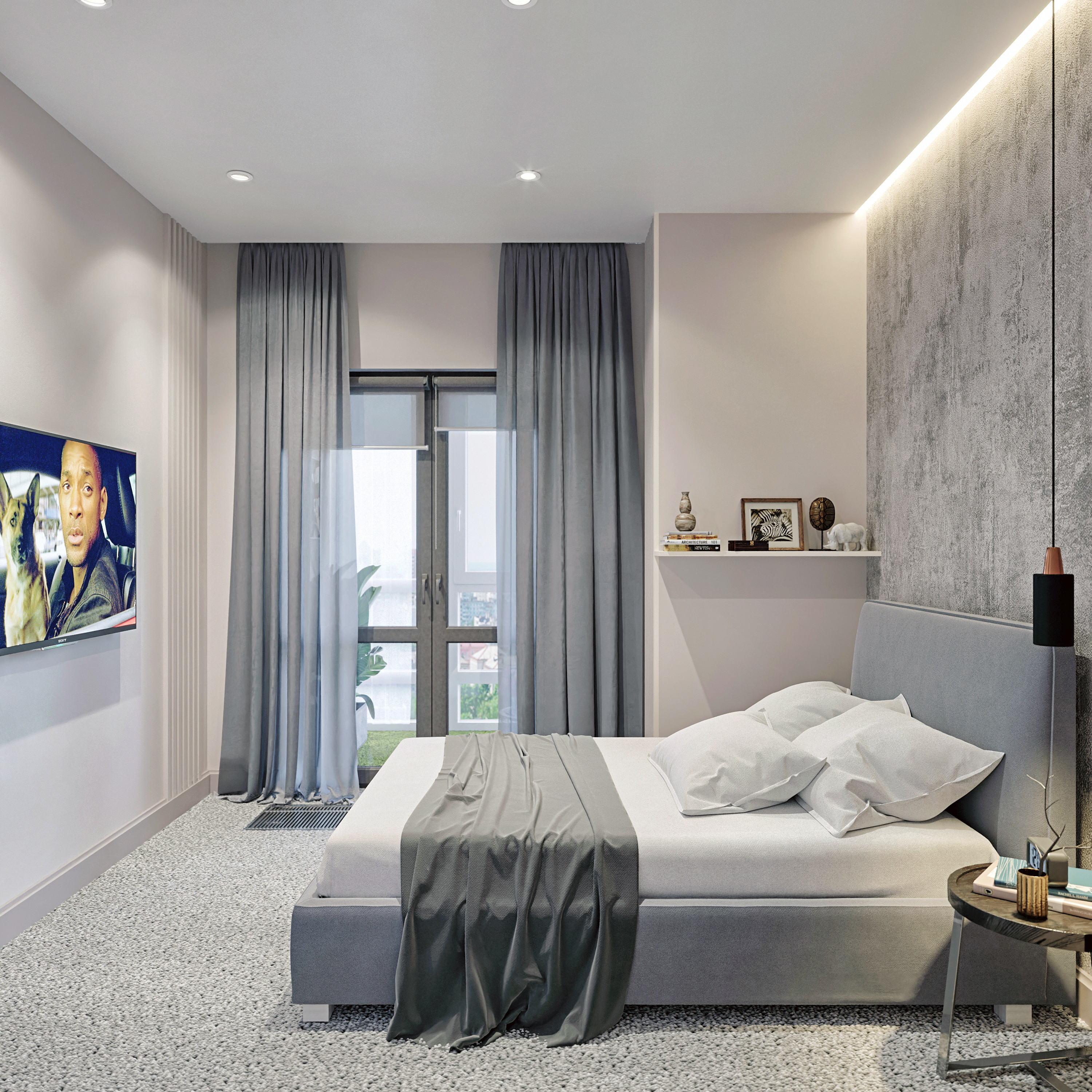 Визуализация спальни с балконом.-1