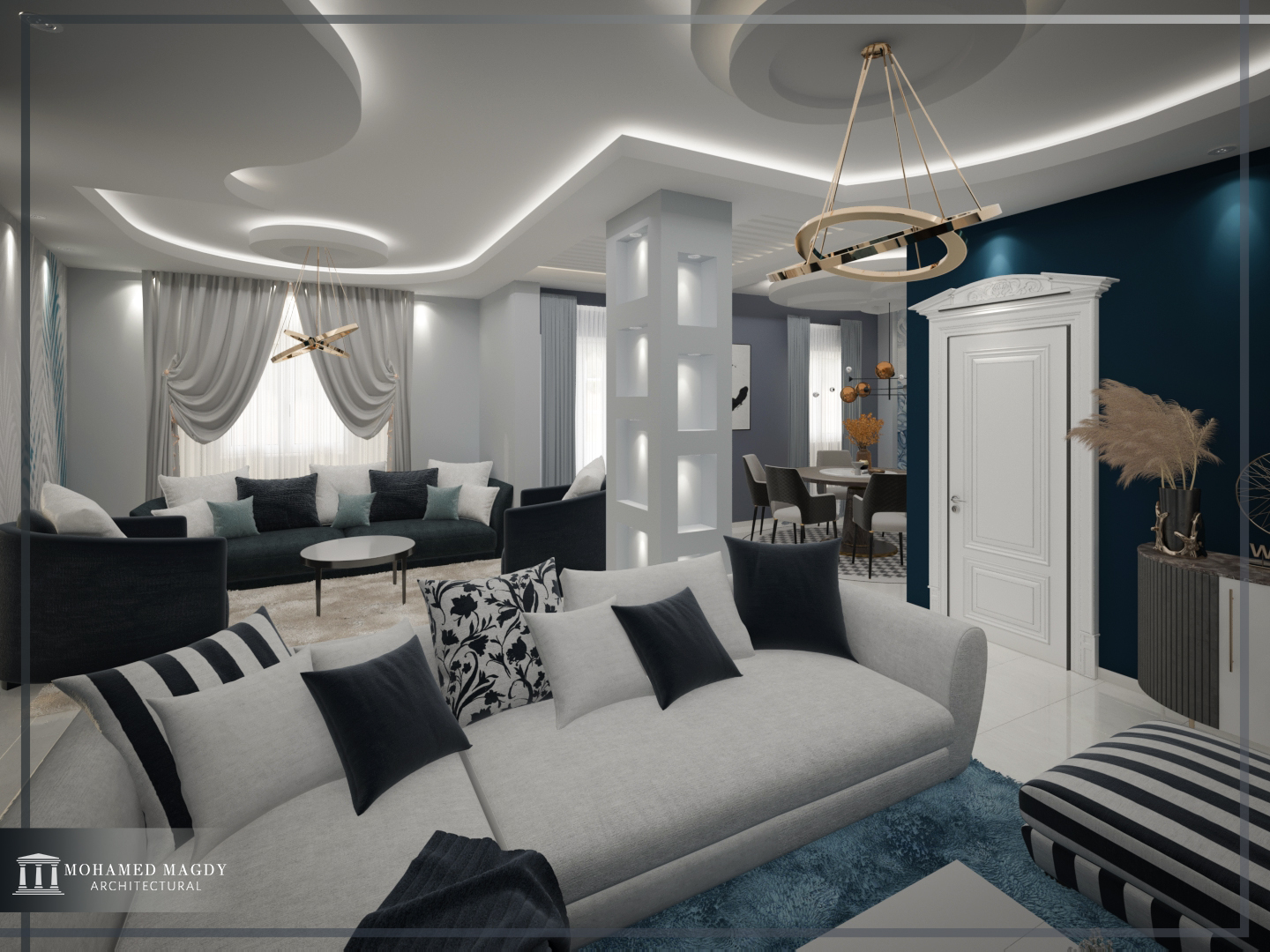 White and blue reception room-2