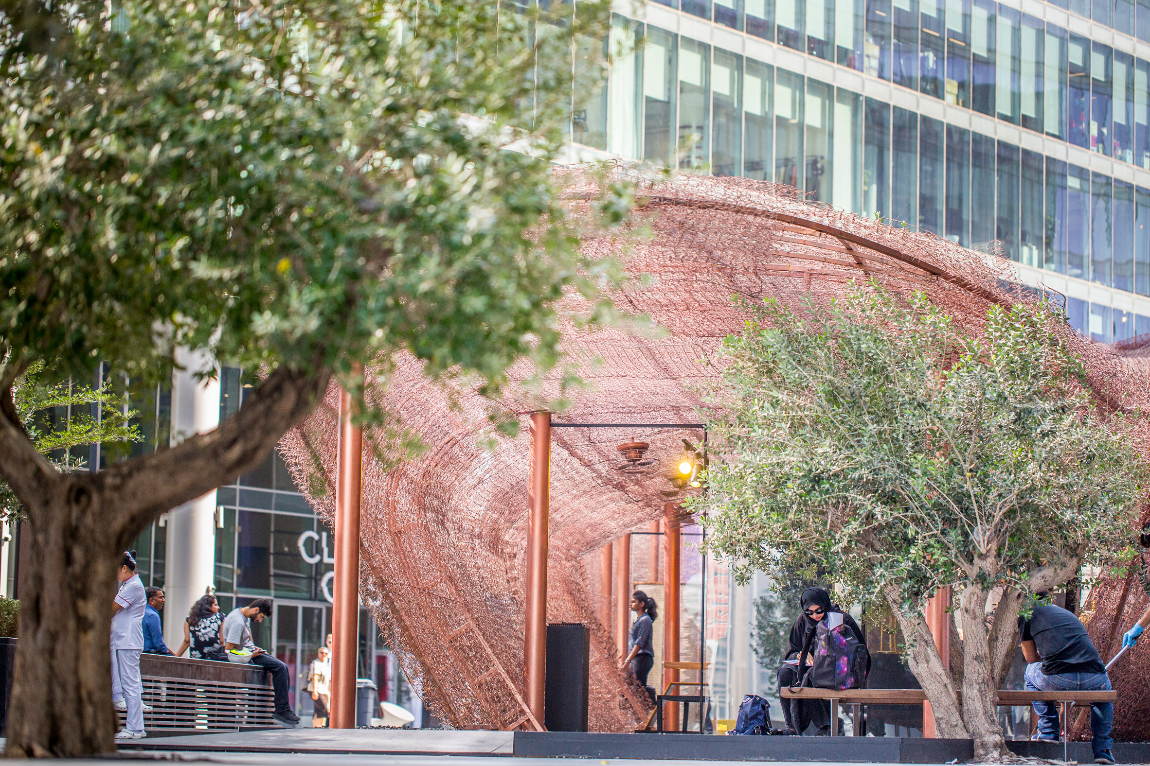 Bulbous copper pavilion built from old bedsprings at Dubai Design Week-2