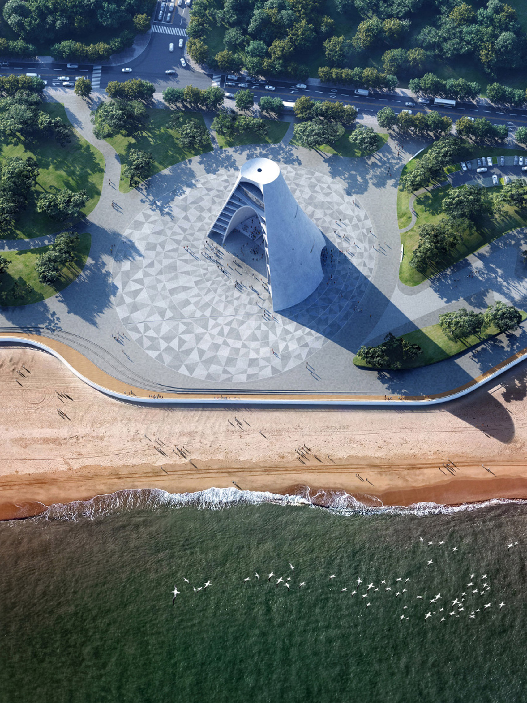 中国烟台“太阳塔”文化设施,地标性巨型日晷设计-3