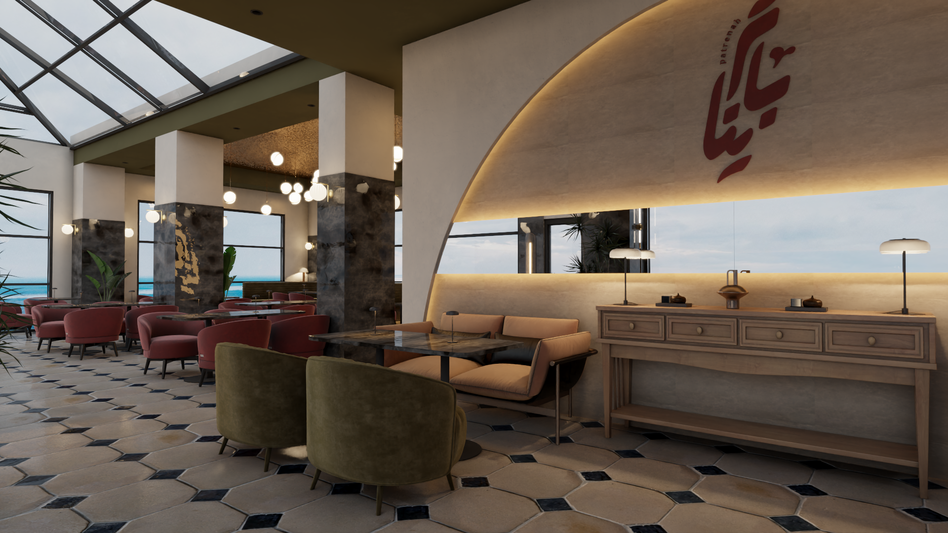 餐厅和水烟休闲室室内设计丨沙特阿拉伯-30