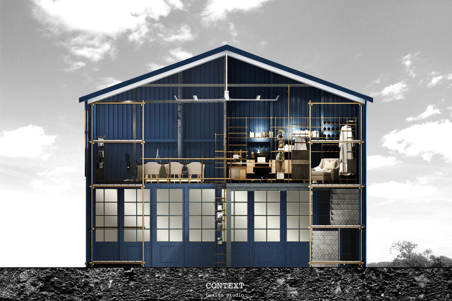 停车场角落的储存仓库变身现代家具展示厅-35