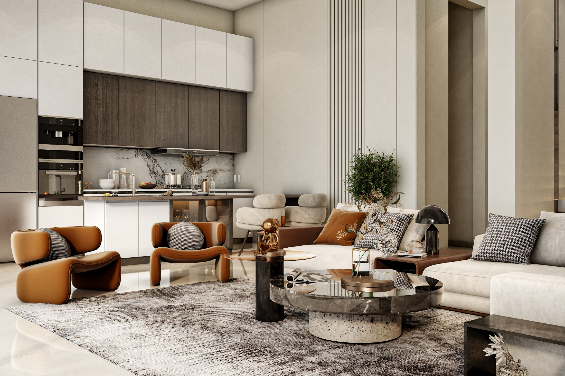 接待区与开放式厨房设计丨沙特阿拉伯丨Valley Concept Designs-8