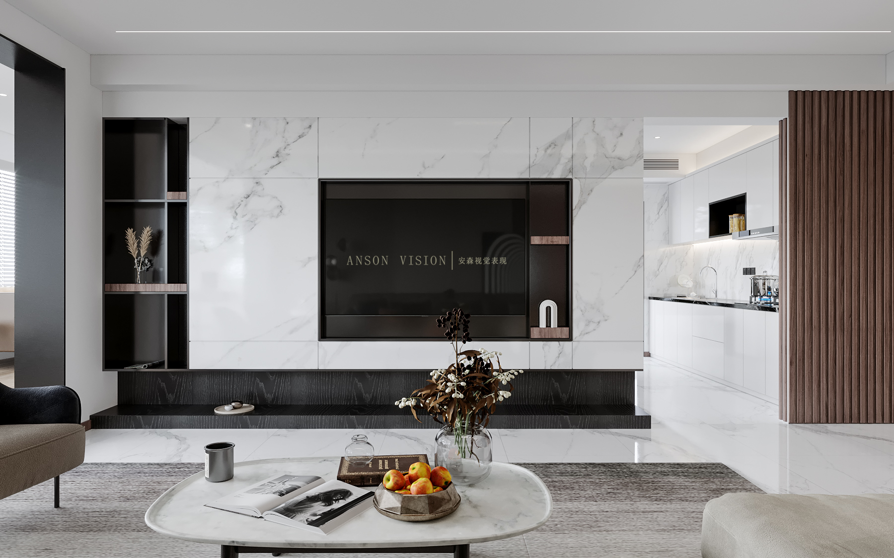 高级黑白灰家居设计，温馨木饰面营造氛围-11