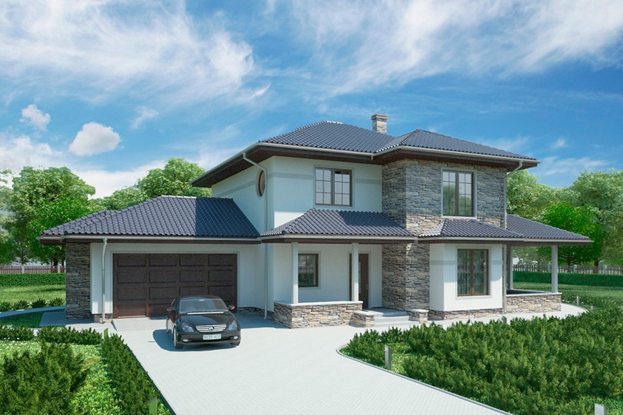Проект двухэтажного дома с гаражом на 2 авто и террасой «КД-44» - Antei.by-6
