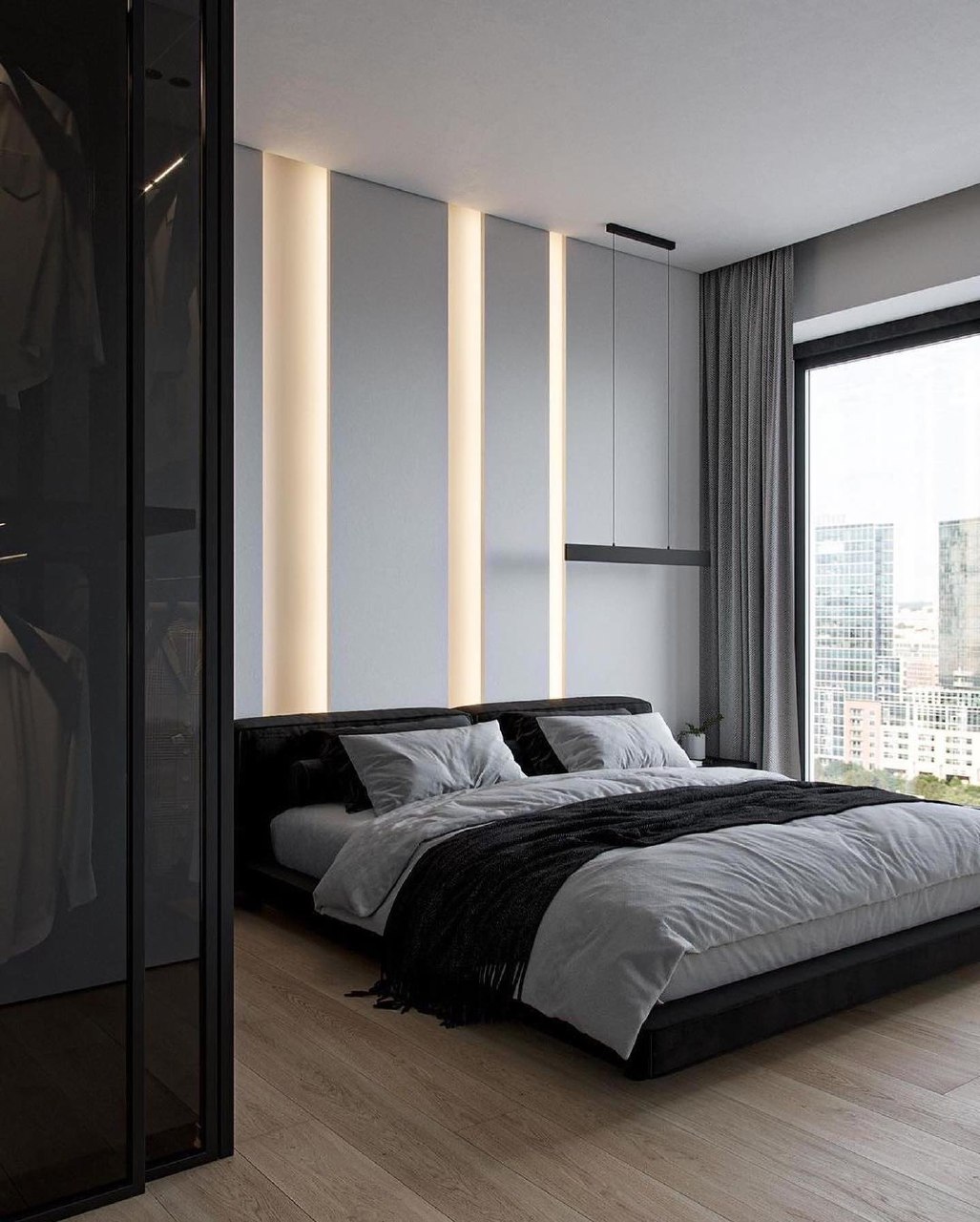 Визуализация спальни с гардеробной системой-2