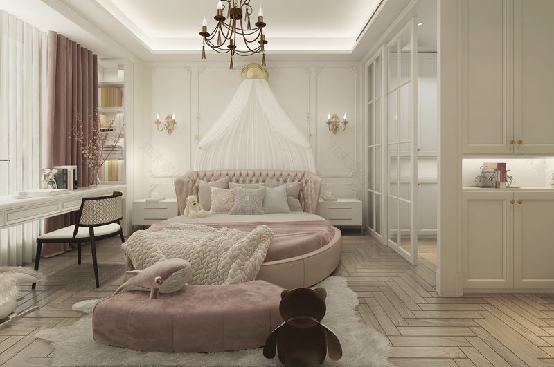 浪漫简约法式白色系一二层空间设计-37