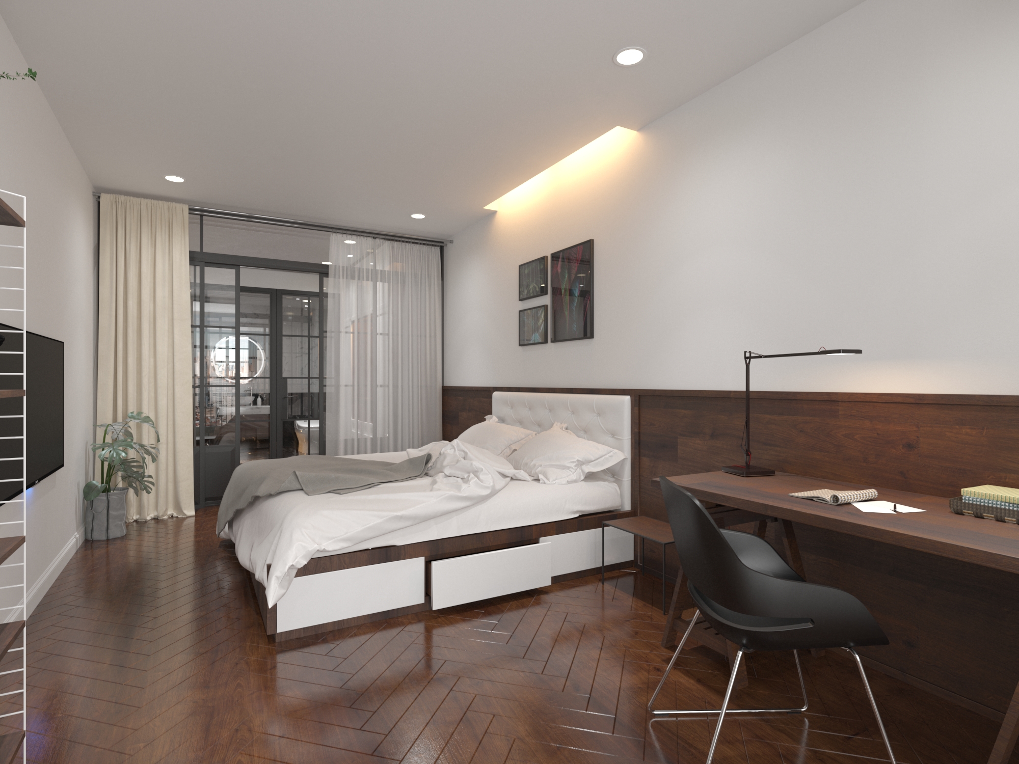 Design Idea for Long and Narrow Master Bedroom.-2