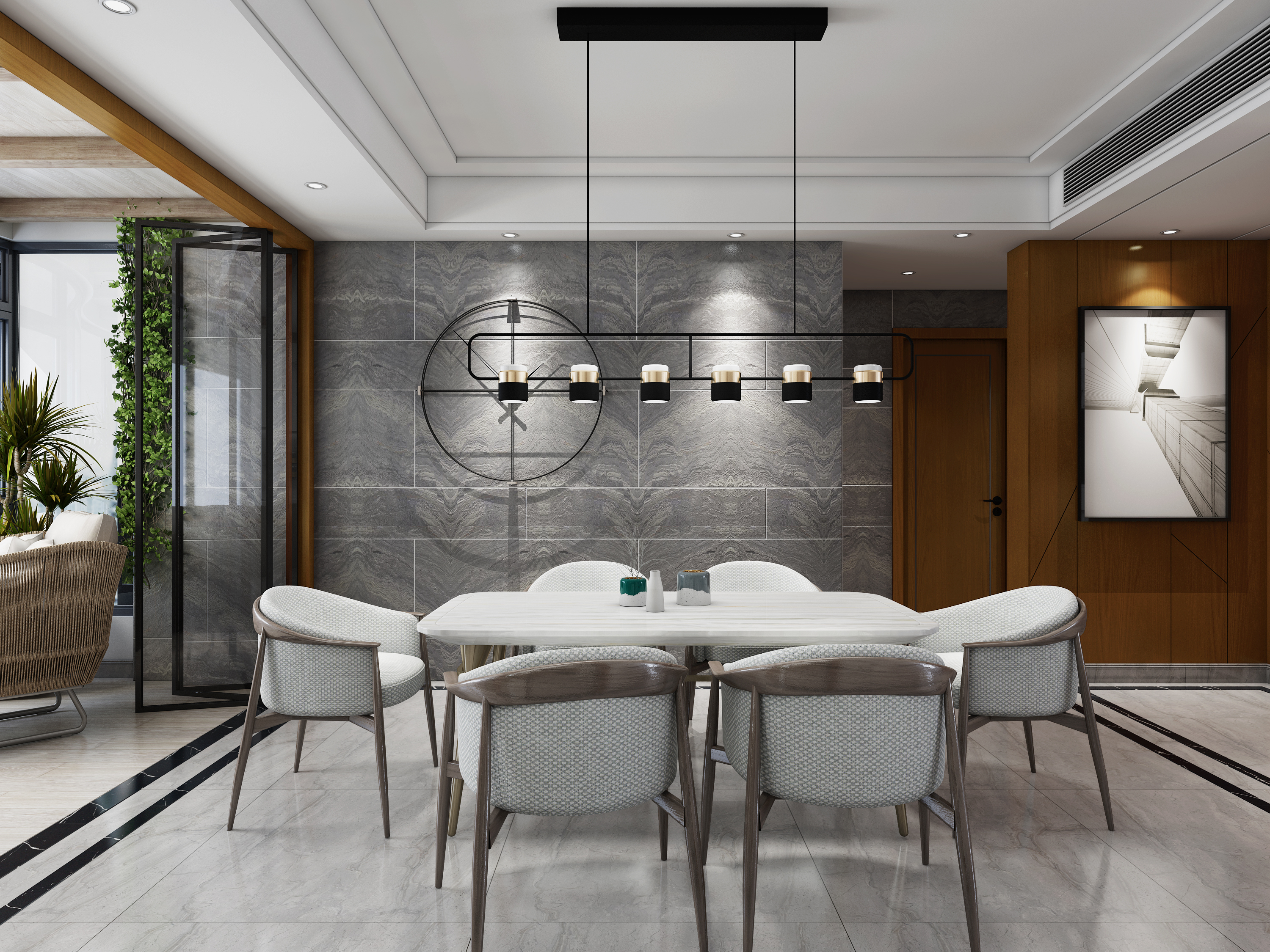 大理石流水般的客餐厅设计-4