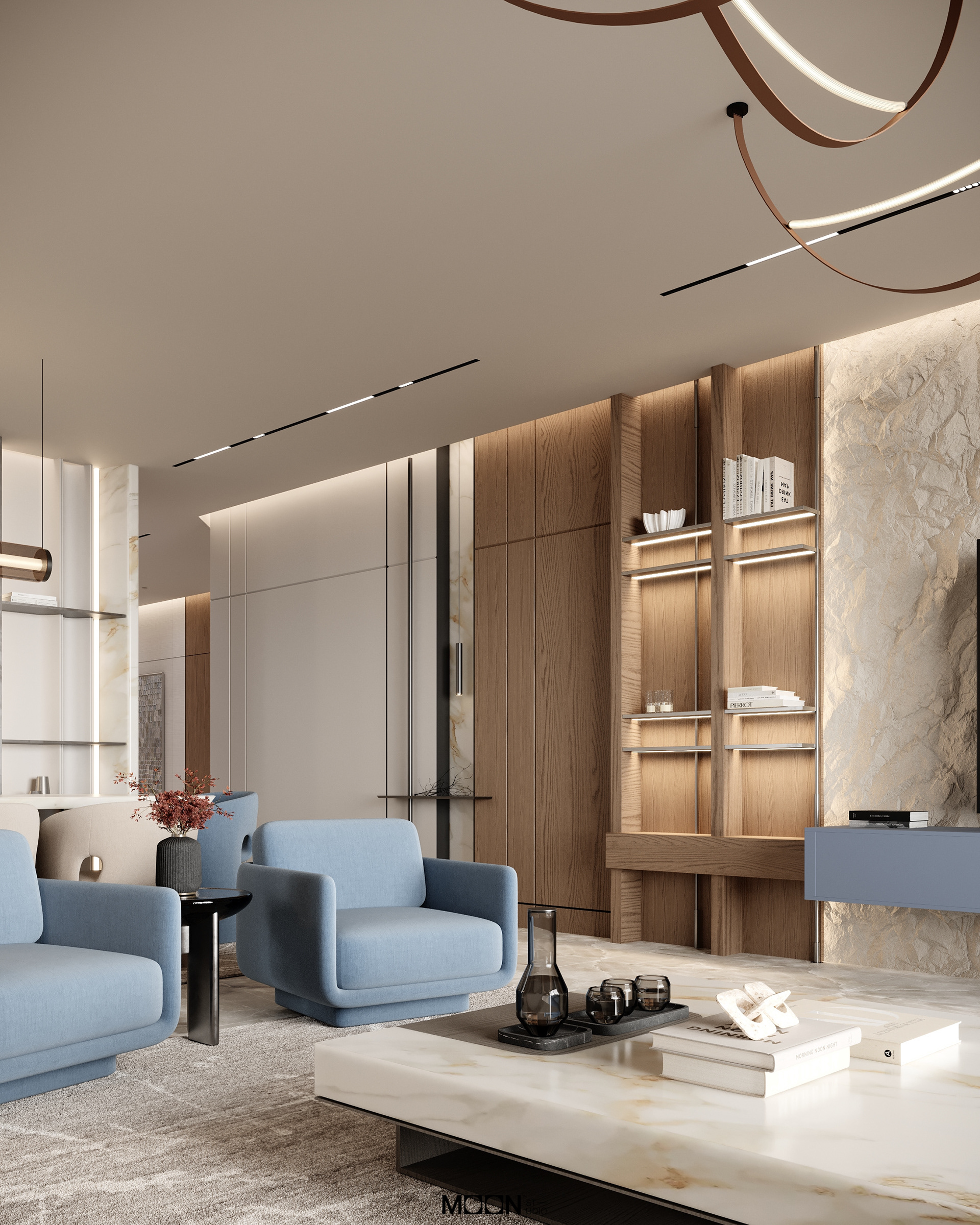 此处desgin可能拼写错误，正确的应该是design，Hall design可翻译为大厅设计 丨Moon Studio-4