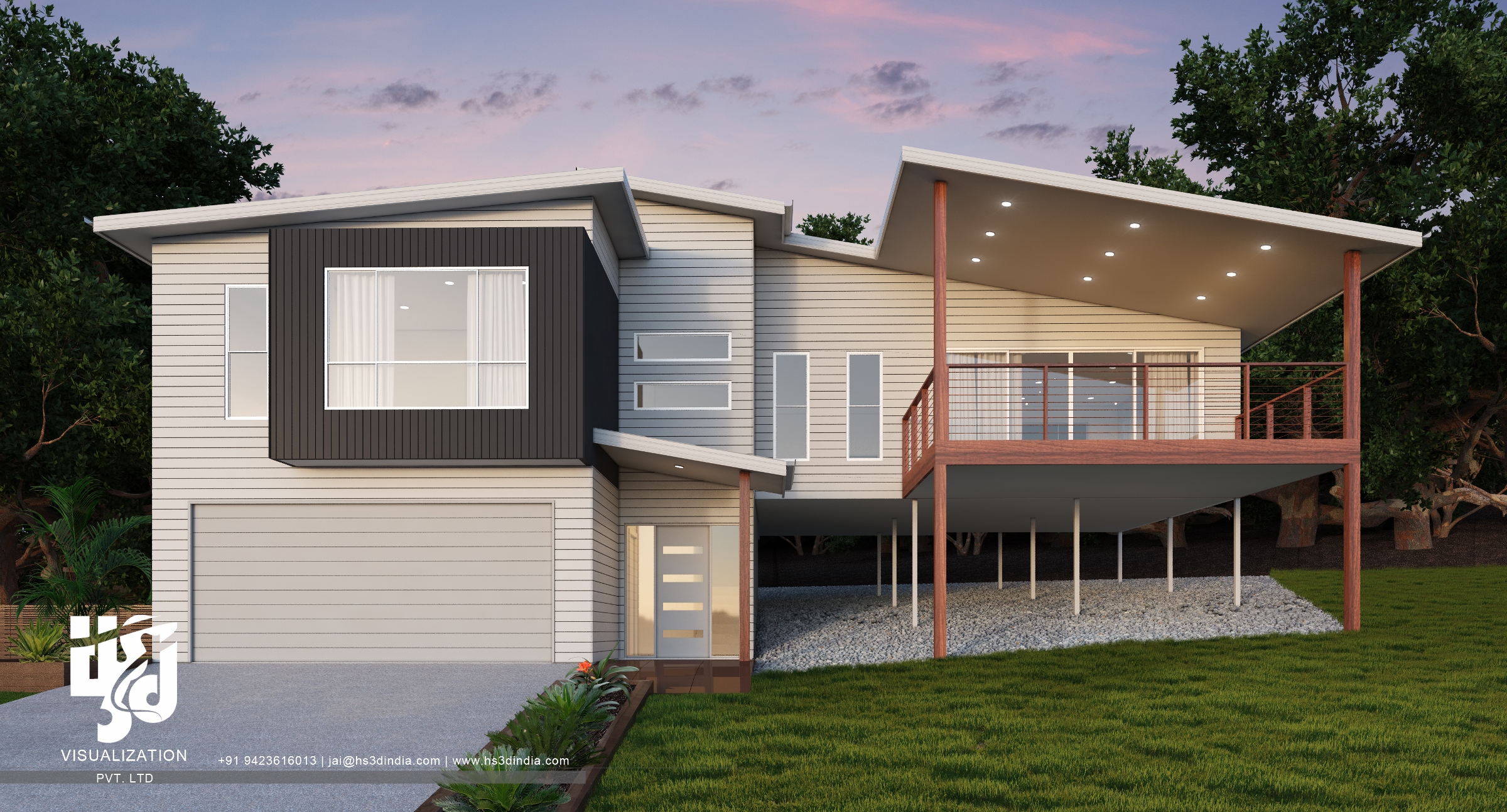 印度 HS3D 可视化平房夜景渲染-16