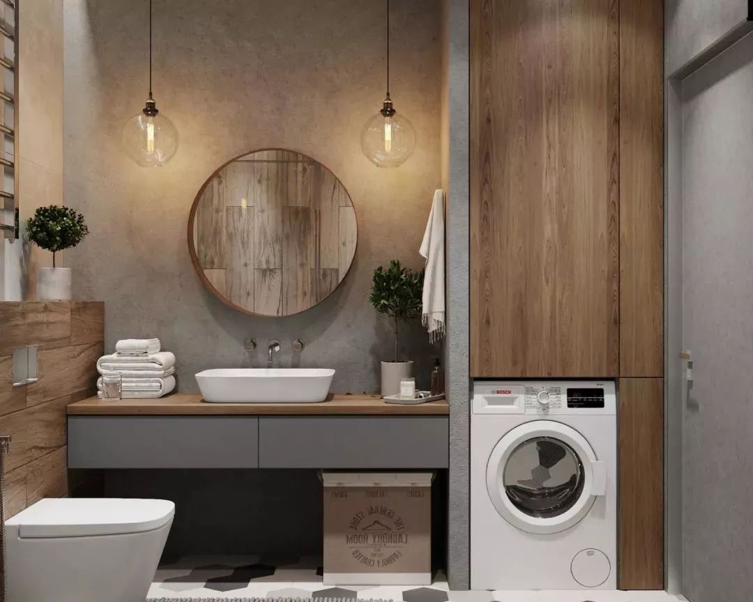 5㎡卫生间高级设计方案 | 洗衣机巧妙融入洗漱台与收纳柜-45