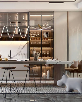 modern kitchen design with matching warm colors .