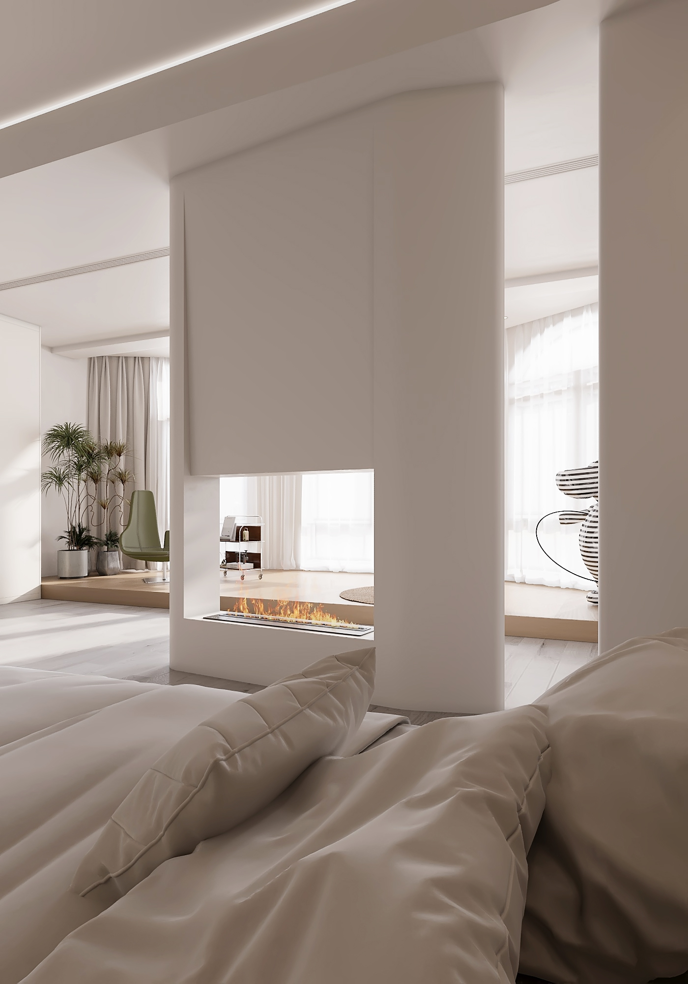 极简奶油大开间卧室-5