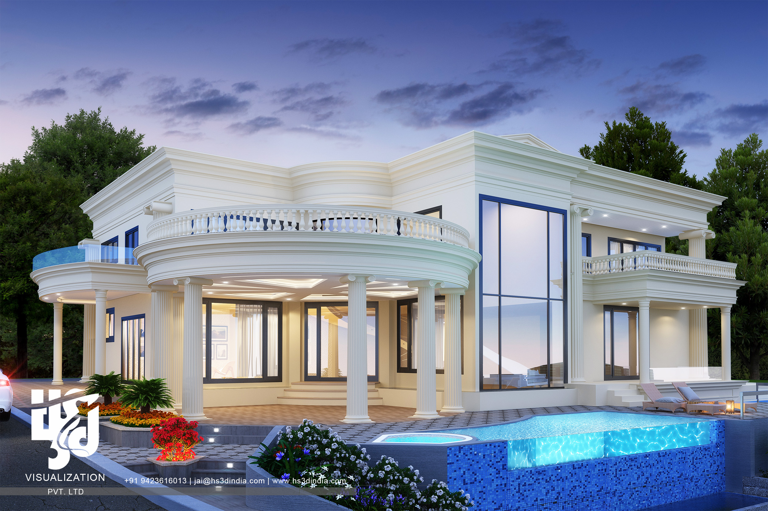 印度 HS3D 可视化平房夜景渲染-28