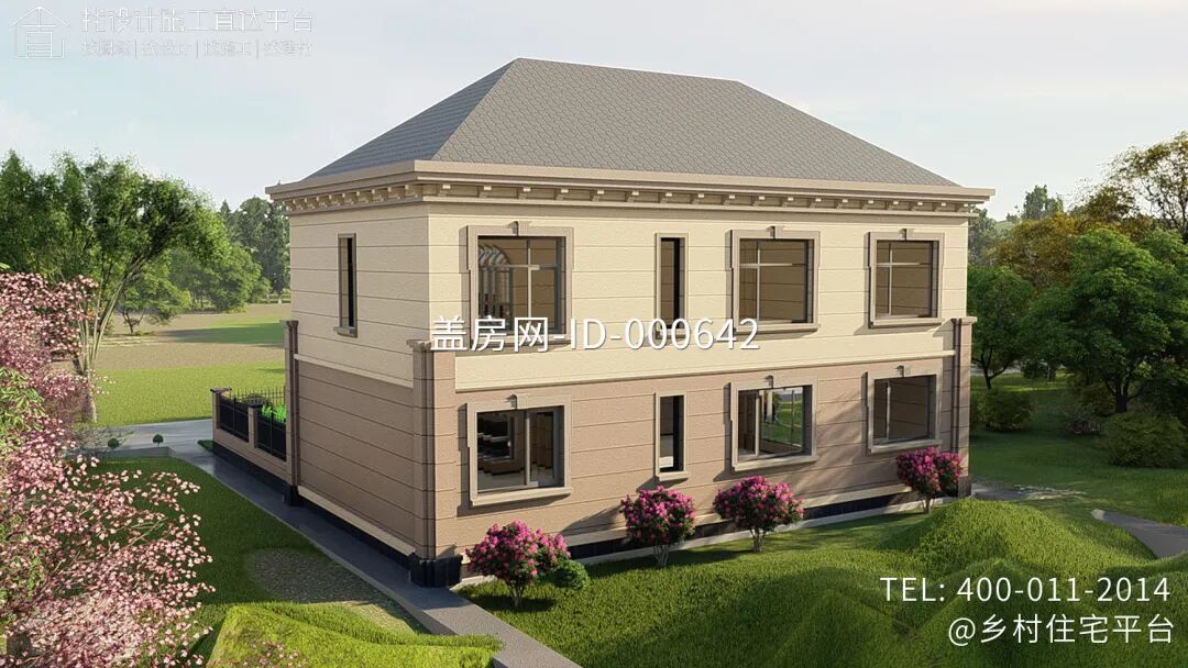 【设计师案例】土建参考造价61万，面宽16m×进深12.5m河南新乡二层欧式别墅-36