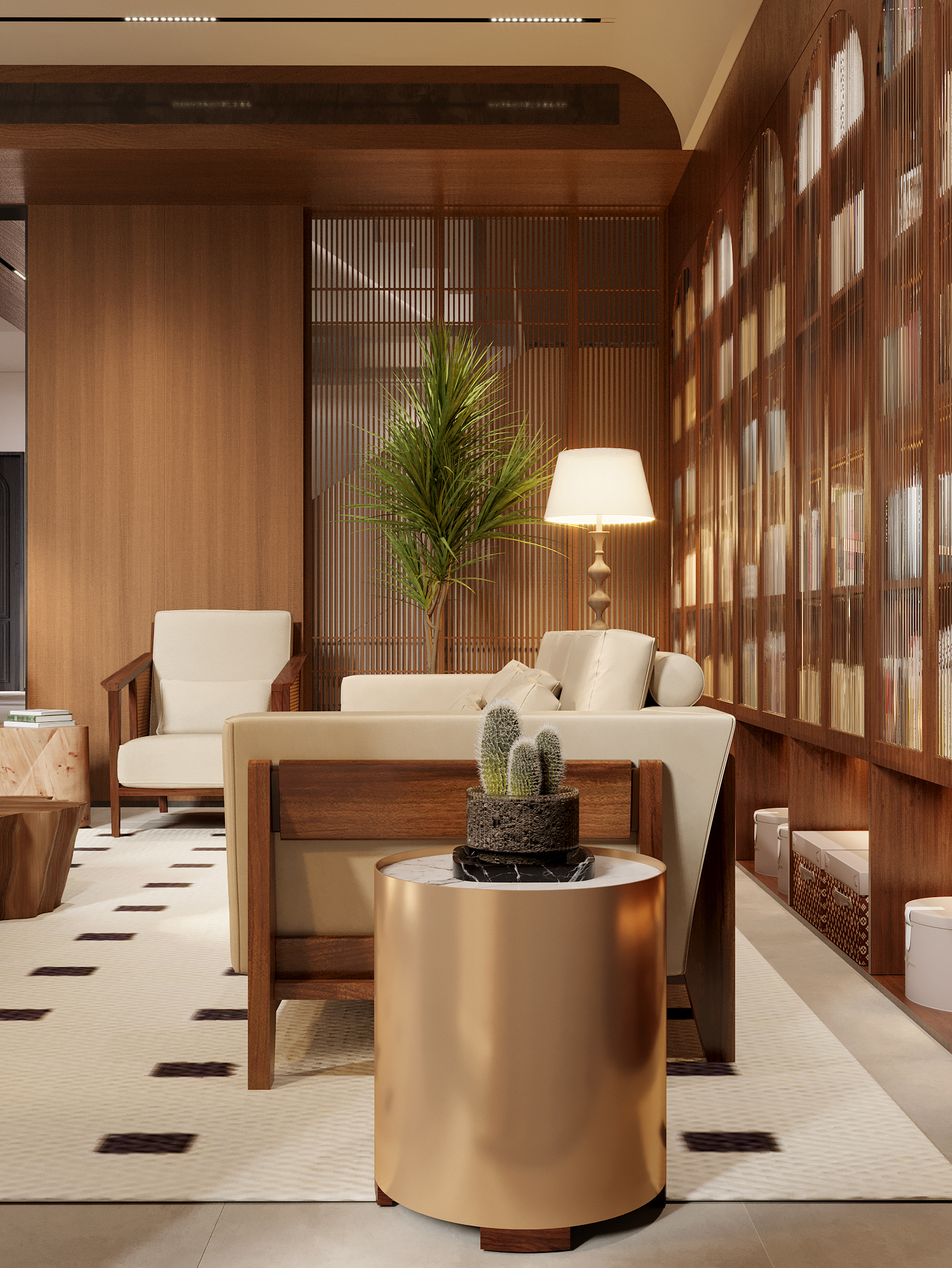 奶油中古风别墅效果图方案-4