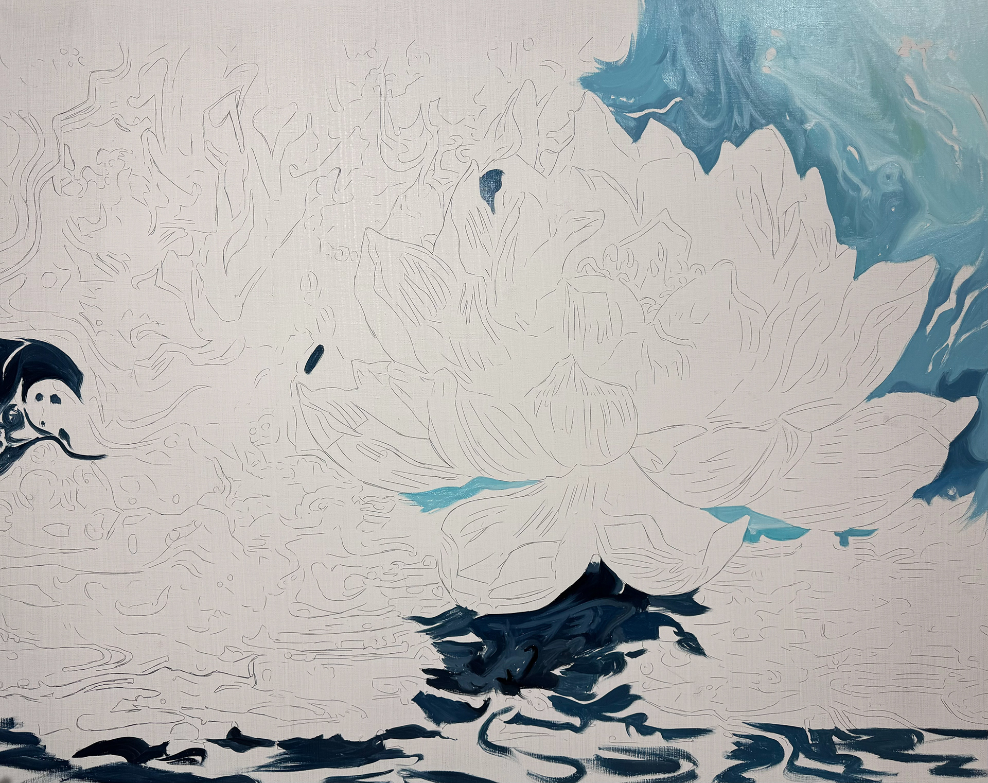 White Lotus Oil Painting 室内宁静奢华墙艺项目丨阿联酋-6