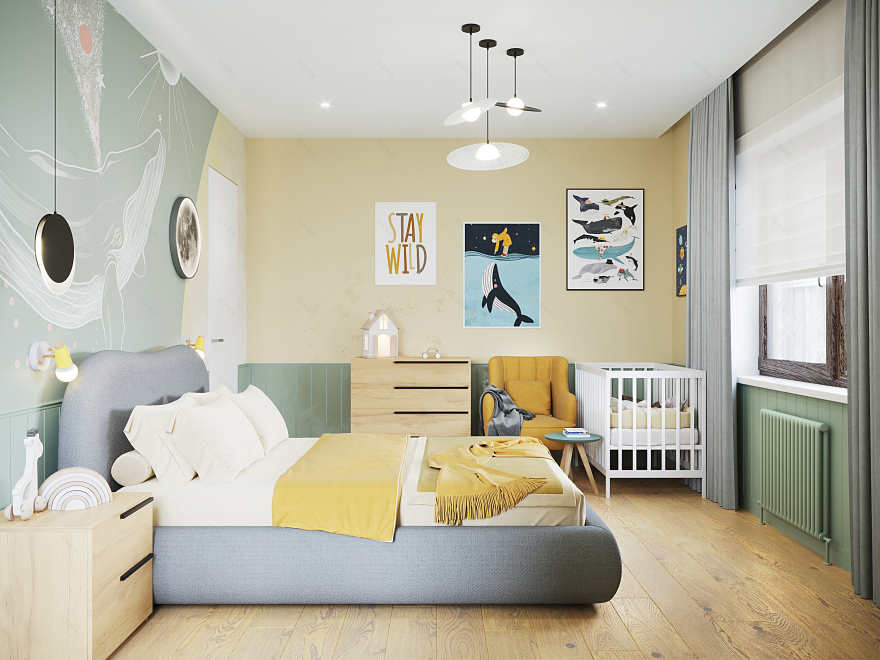 儿童房及儿童房与浴室室内设计项目丨Natalya Zolotova-10