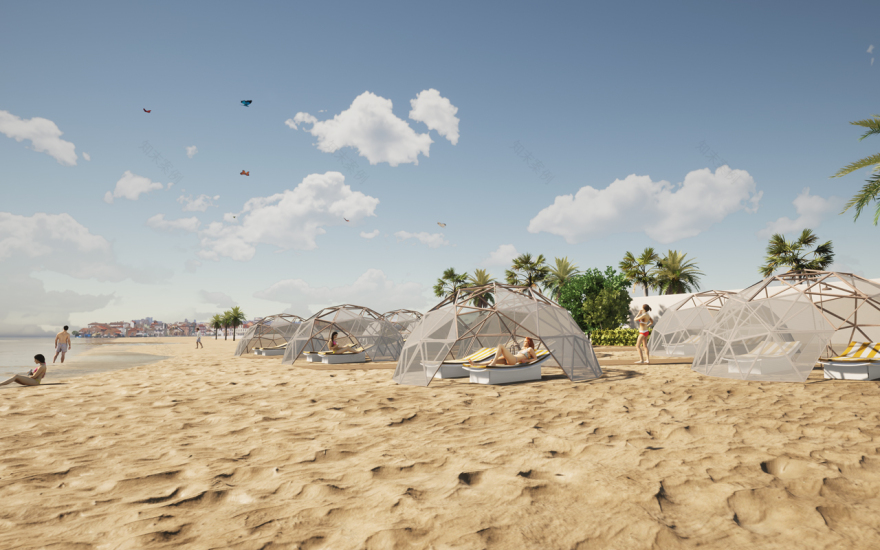 竹铝穹顶生态环保海滩隔离空间-7
