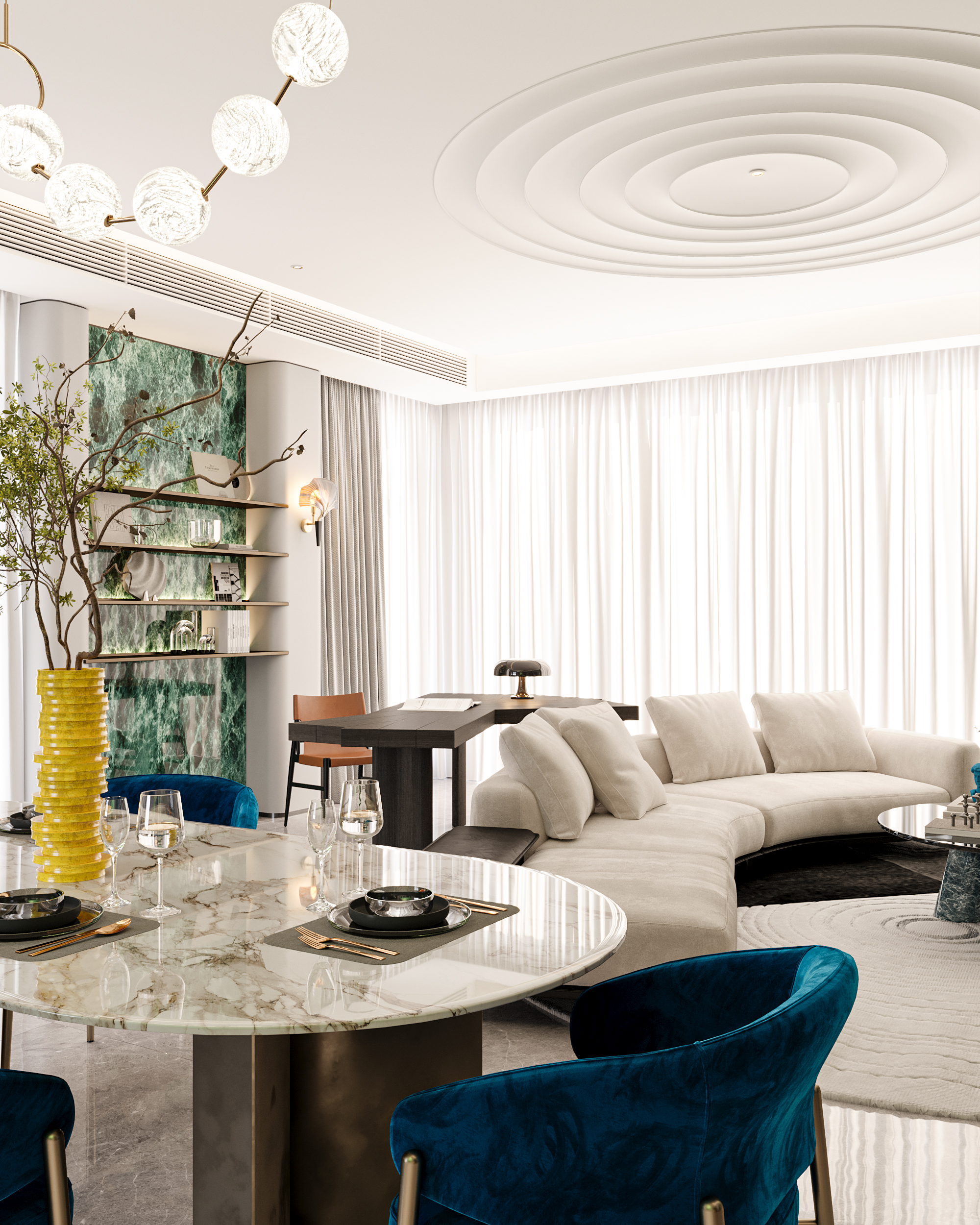 【绿意盎然】大平层轻奢风格效果图案例-1