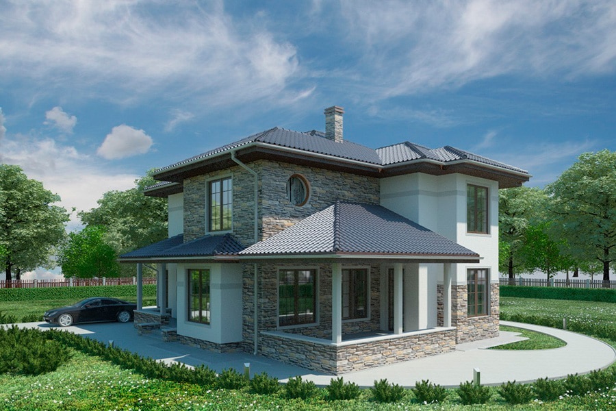 Проект двухэтажного дома с гаражом на 2 авто и террасой «КД-44» - Antei.by-9