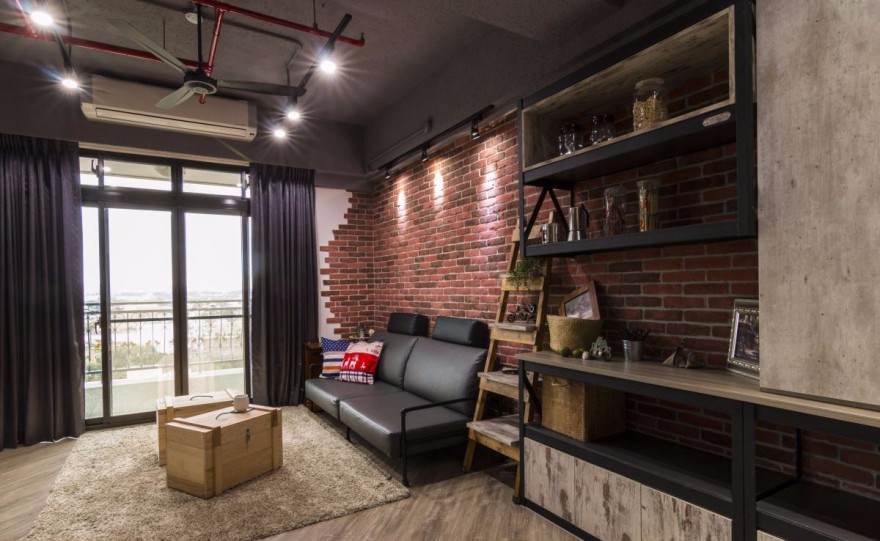 25 坪工业风幸福婚房,裸露砖墙与铁艺的完美融合-2