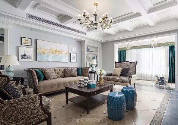 长夏方平米设计,美式平层大宅的优雅色彩碰撞-112