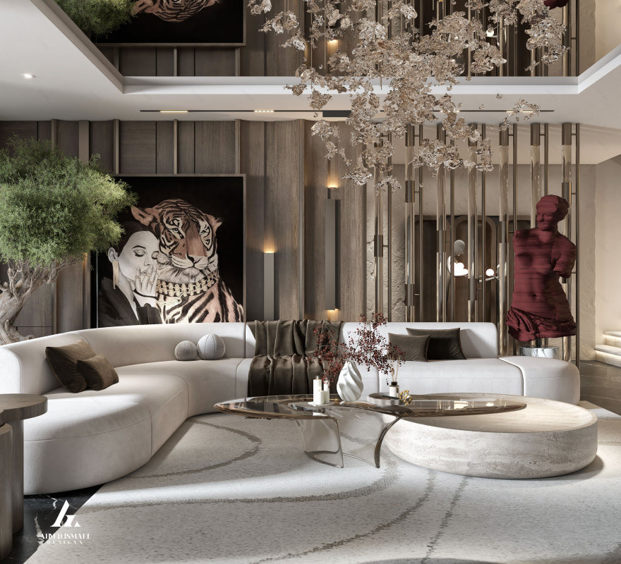 奢华现代接待区设计丨@ahmedismail_designs-4