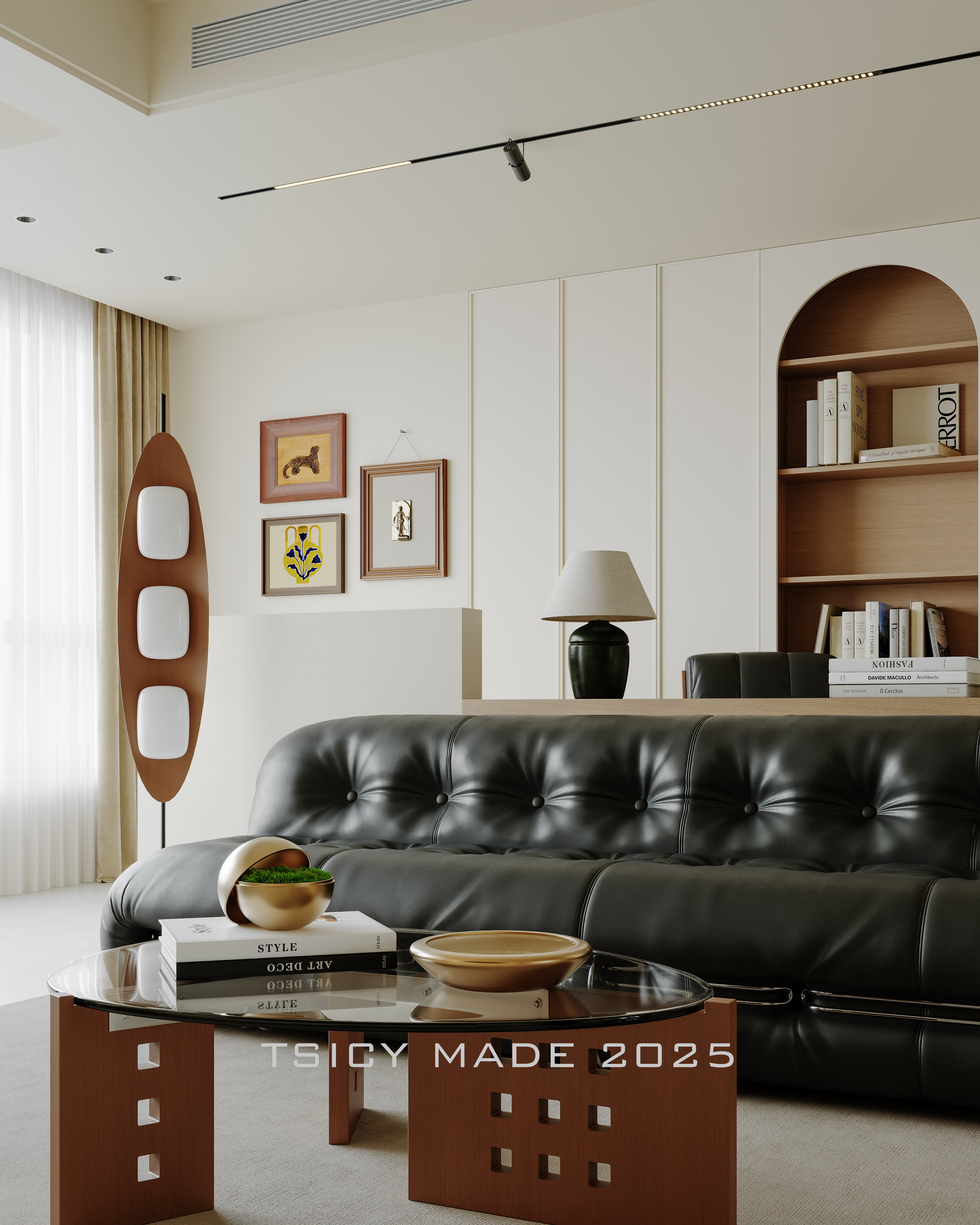 最近渲染//奶油风客厅-7