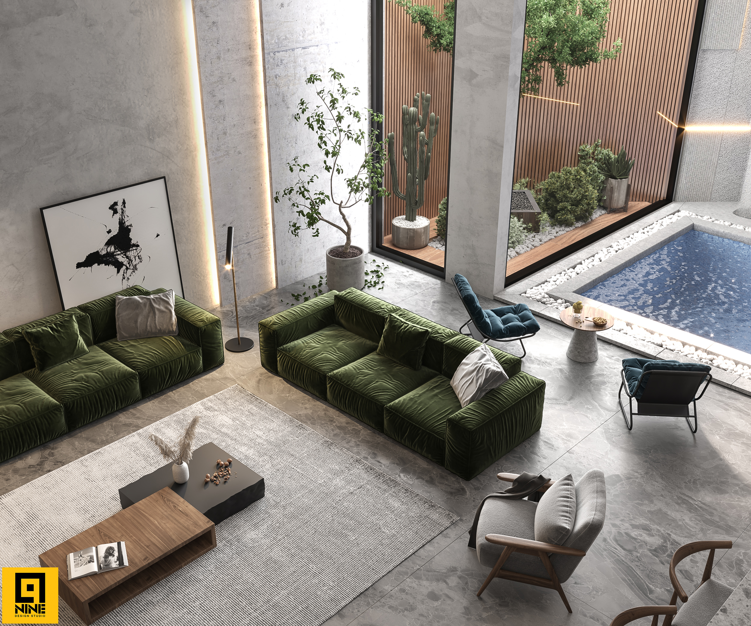 现代带泳池大厅室内设计-7