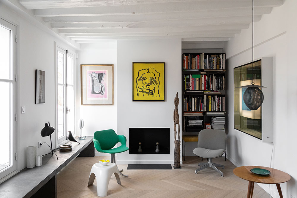 巴黎白色公寓 | 明亮装饰与绿色厨房的巧妙融合-6