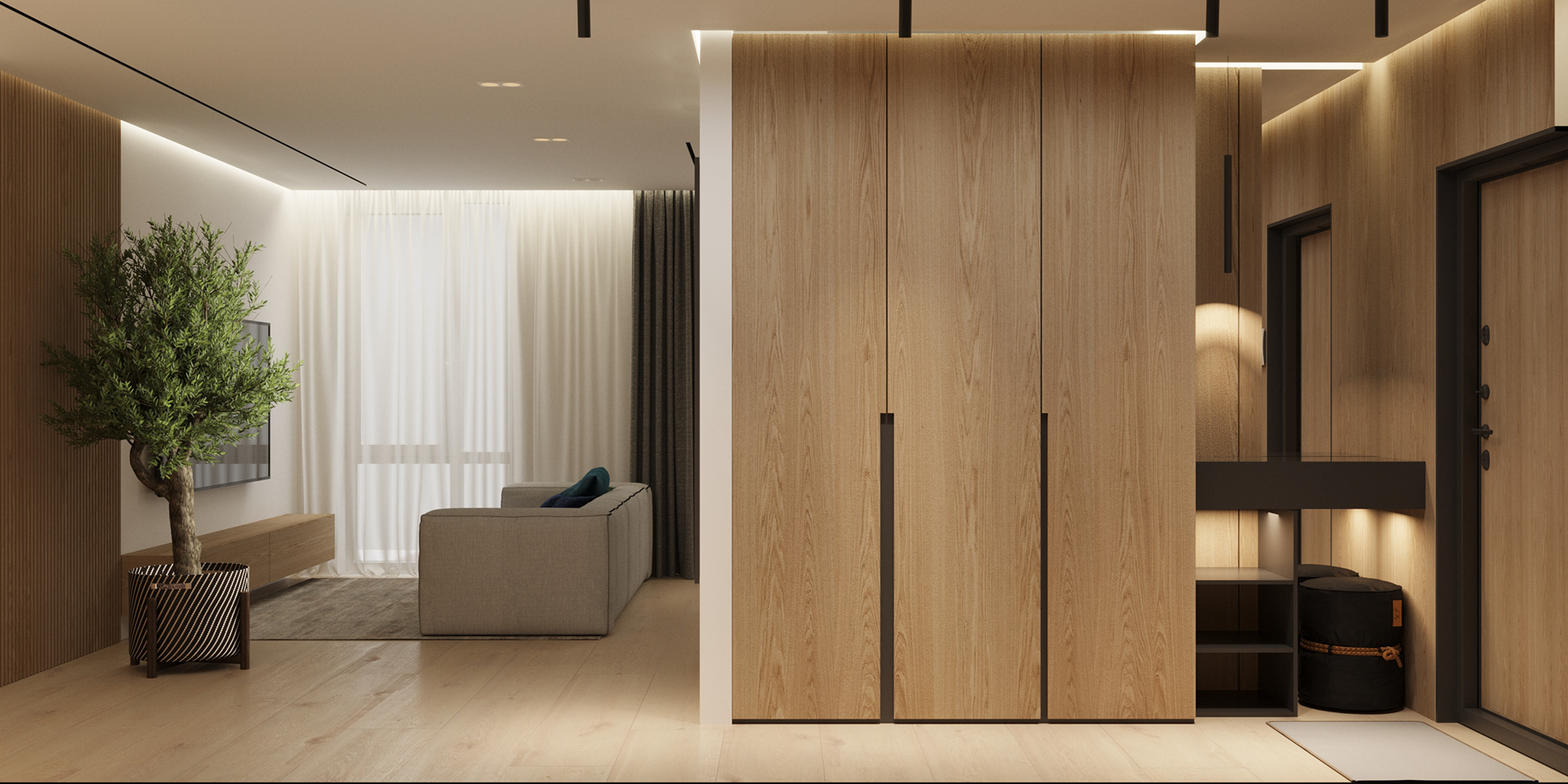 113㎡原木与高级灰 打造出精致舒适的住宅-1