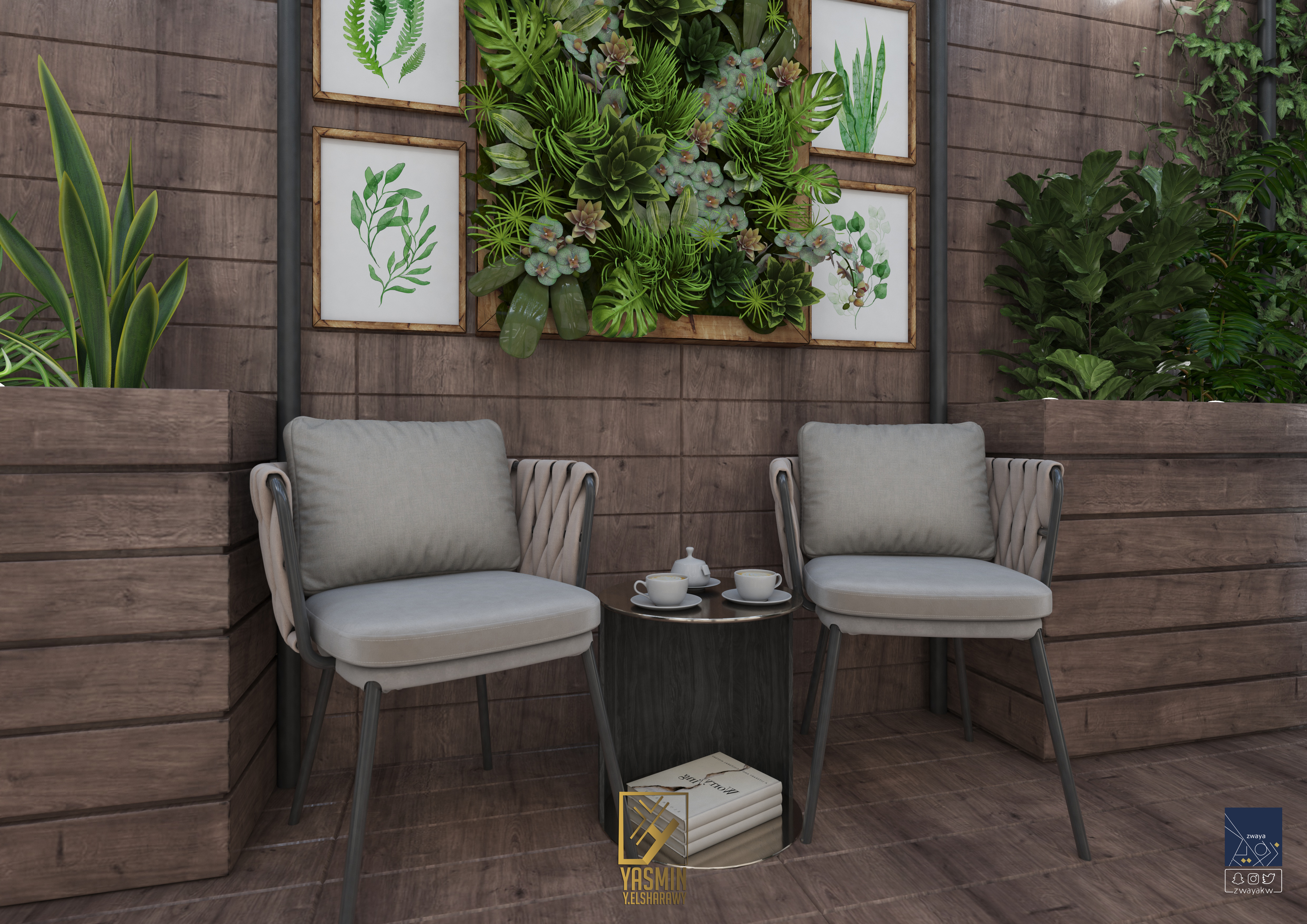 带室内花园的客厅-16