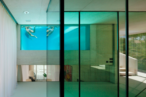 Wiel Arets' Jellyfish House has an elevated pool with a glass floor-21