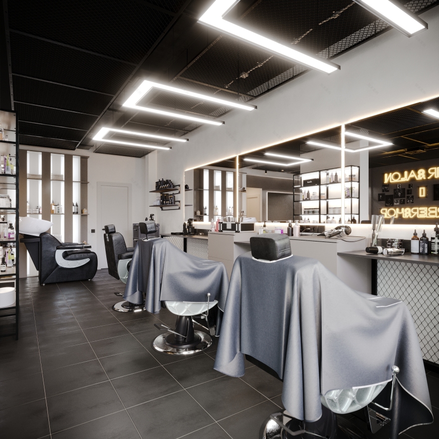 Modern Industrial Barbershop — Interior Visualization-19