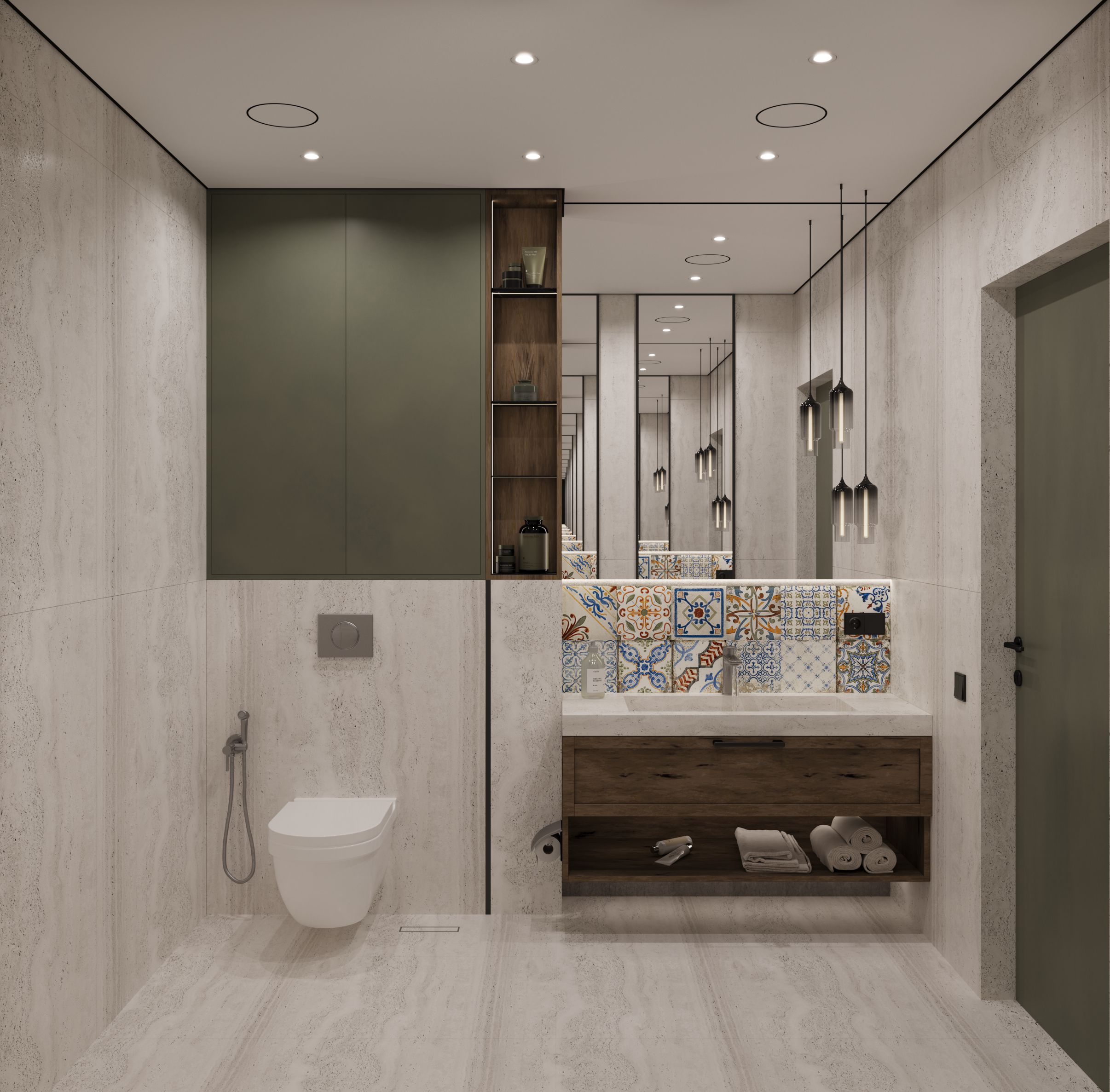 Travertine and Wood: Natural Stone Bathroom卫生间-0