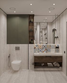 Travertine and Wood: Natural Stone Bathroom卫生间