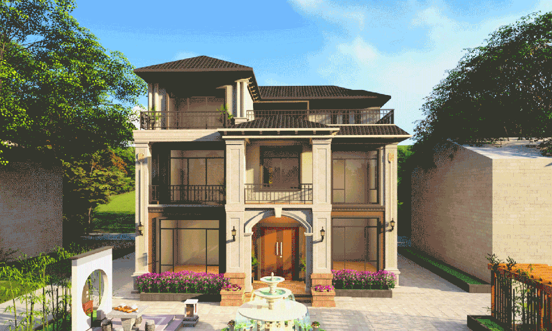 【设计师案例】土建参考造价82万,面宽13.2m×进深14m四川南充三层欧式别墅-1