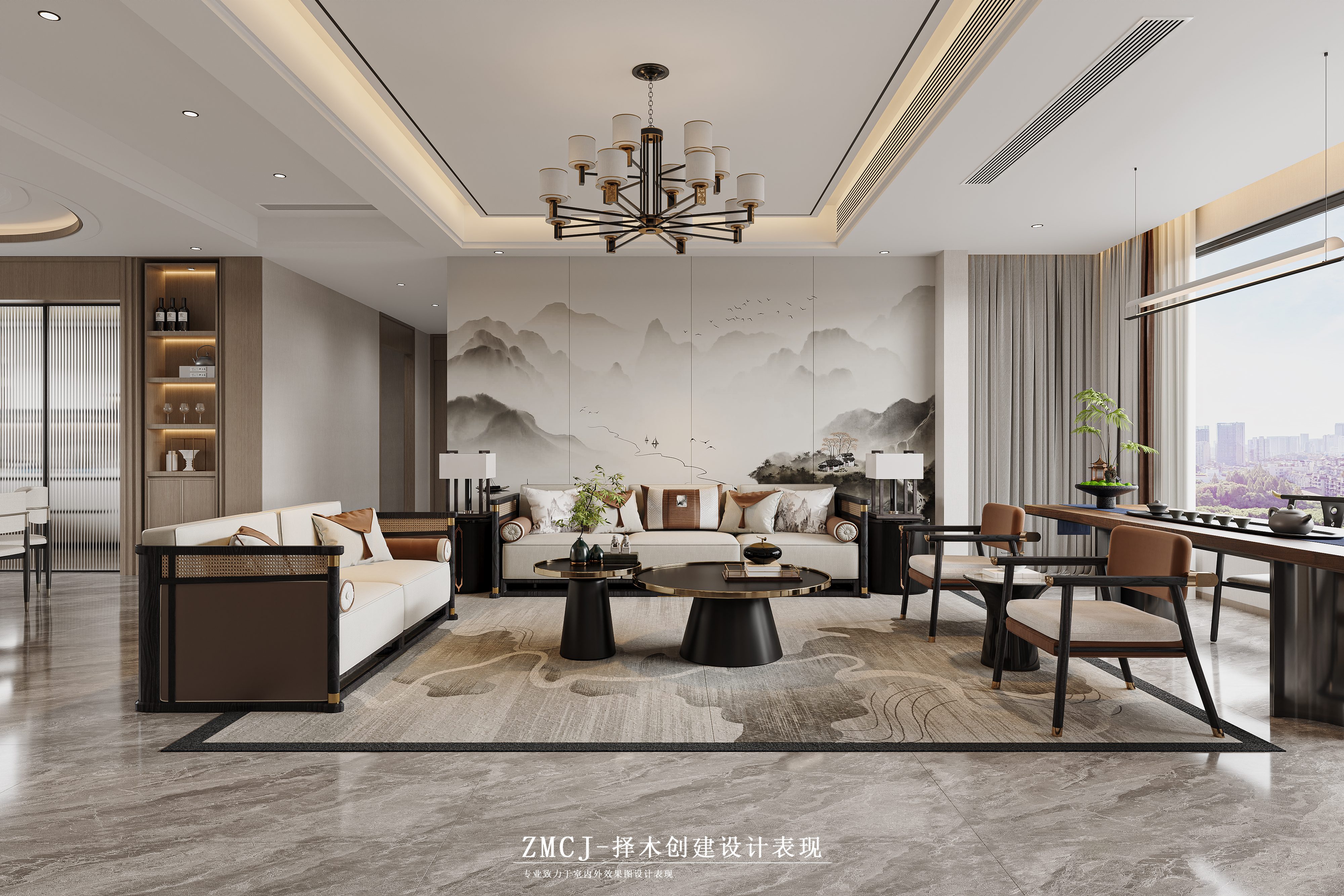 新中式风格客餐厅玄关设计丨择木创建-0