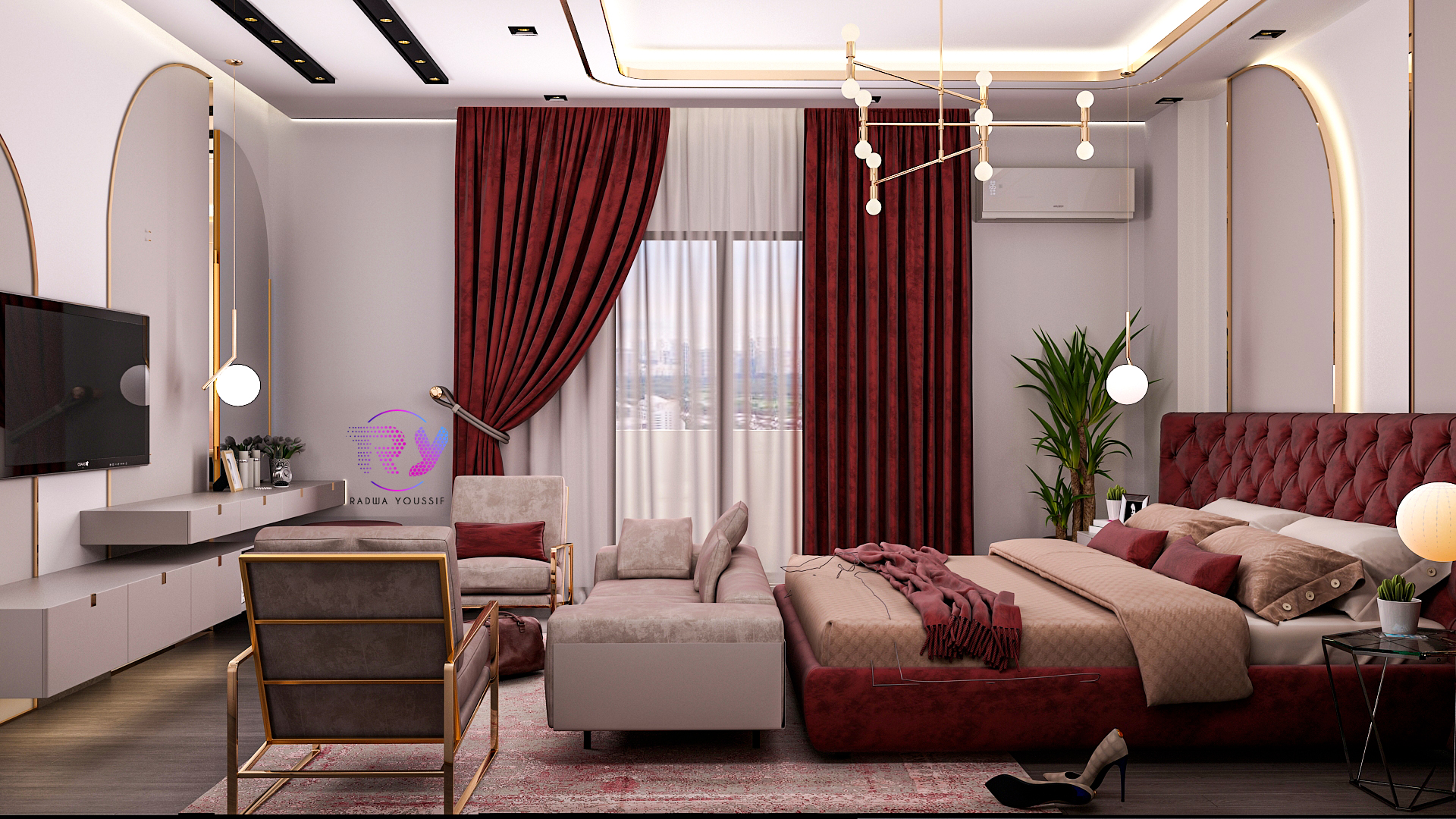 Maroon Bedroom-3