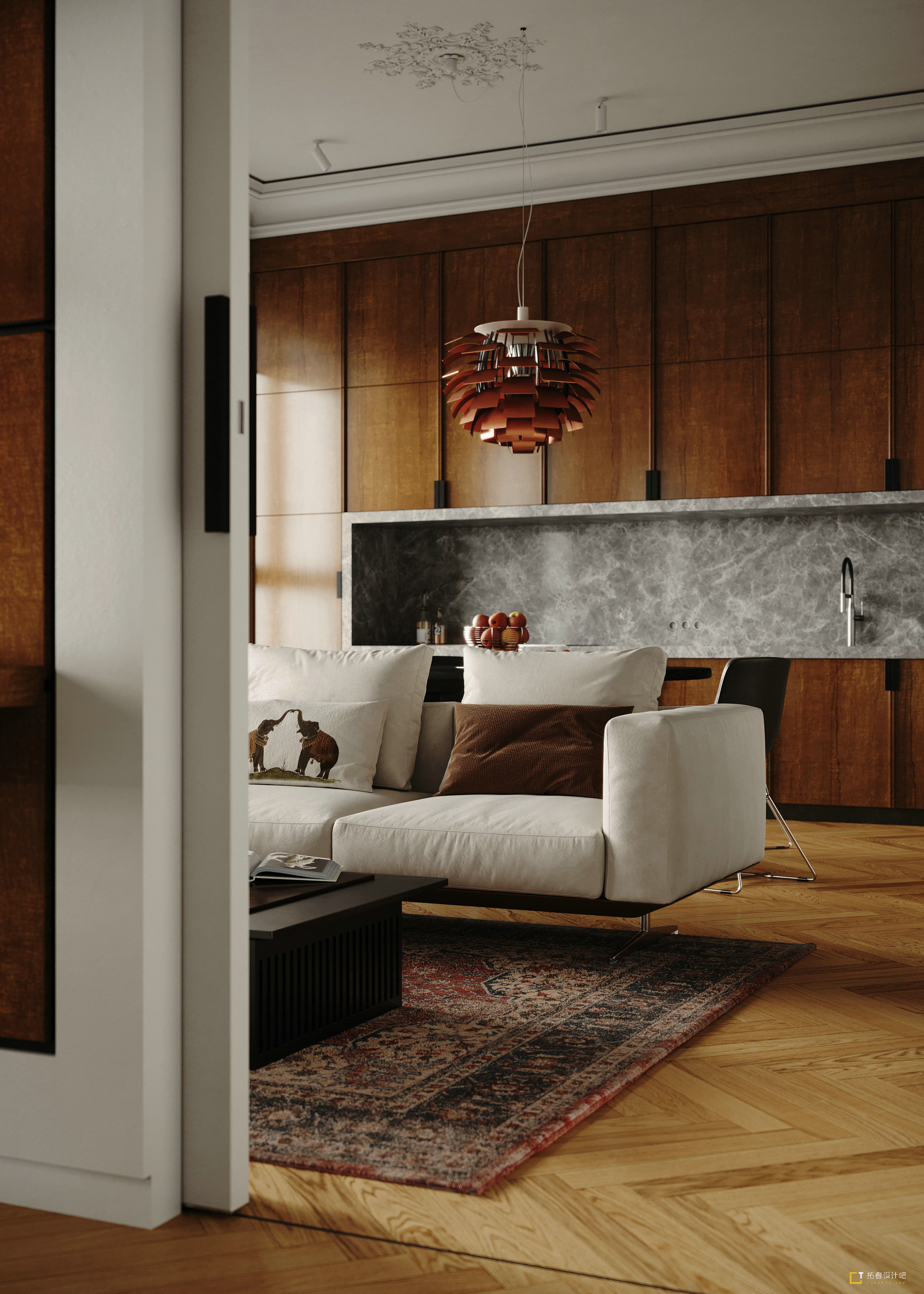 胡桃木+灰橙  意式质感空间设计！-2