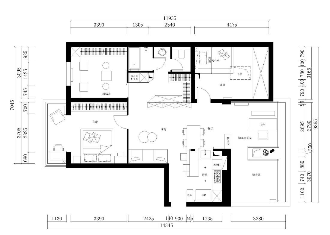90平米顶层小三居大改造-2