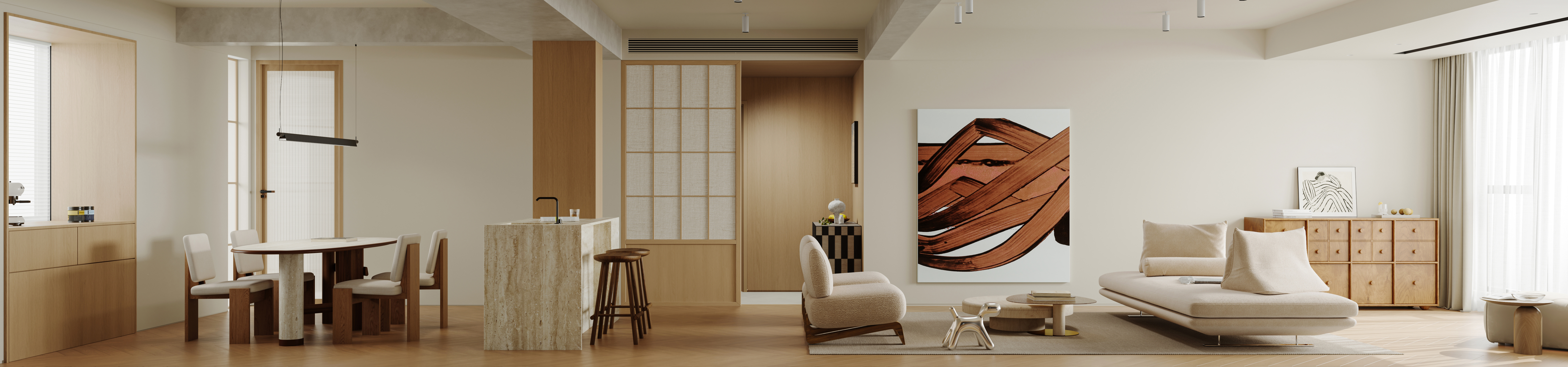 原木风日式小户型家装渲染-1